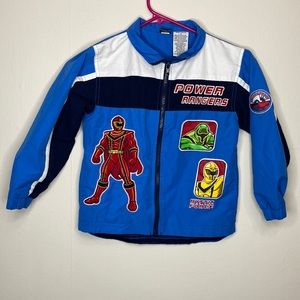 Toddler Power Rangers Zip Up Mystic Force Blue and White Lined Light Jacket Sz 4